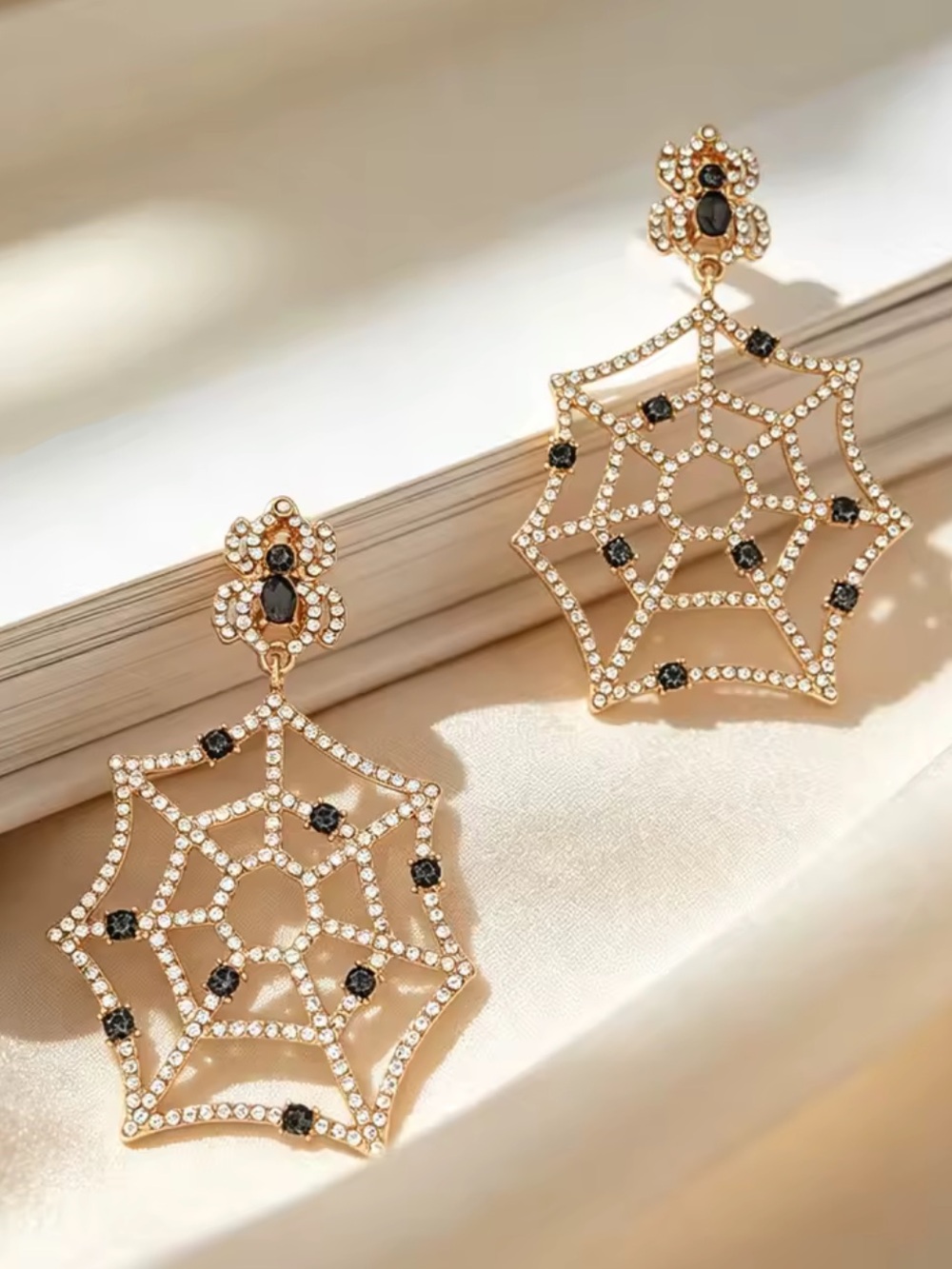 Kohl's Gold-Tone Spiderweb Drop Earrings with Black Crystals
